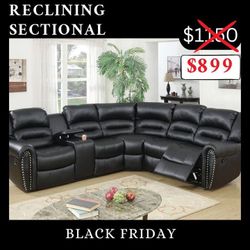 Black Reclining Sectional Sofa With Reclining Seats