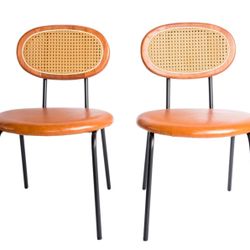 Rattan Dining Chairs Set of 2 (18")-Mid Century Modern Dining Chair with Rattan Backrest BRAND NEW