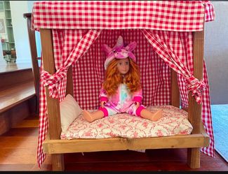Custom American Girl Doll Canopy Bed – Handmade Wood & Fabric