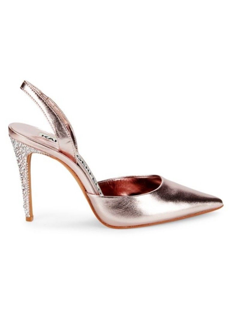 Karl Lagerfeld Pink Metallic Leather Bling Heels