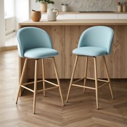 Homy Casa Haseeb 26" Light Blue Counter Height Bar Stools Kitchen Dining Home Set of 2