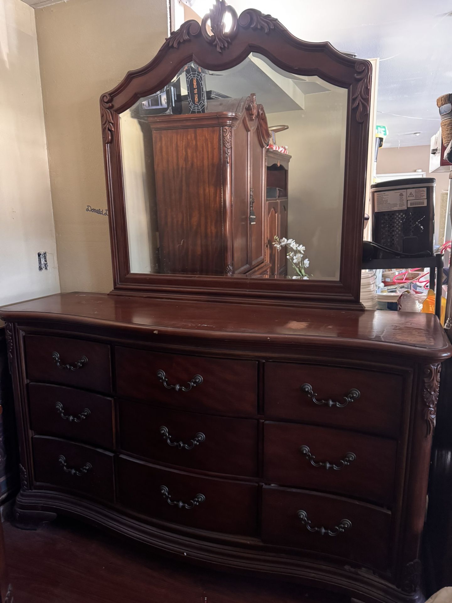 dresser with a mirror