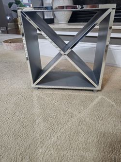 Mirrored Side Table with Wine Rack