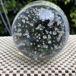 Clear Glass Paperweight With Bubbles 
