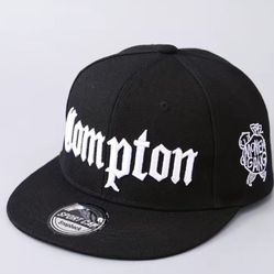 Black "Compton" Flat Brim Snapback Hat 