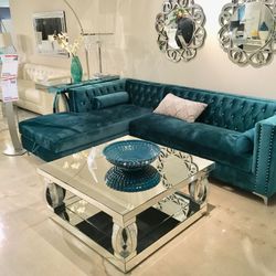 Carlyle Luxurious Velvet Tufted Nail Heal Sectional Sofa With Storage Chaise *** IN STOCK NO WAITING***
