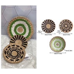 Woven Hanging Wall Basket Decor, Circular Flat Decorative Baskets Round Fruit Bowl Handmade Round Table Plate Fruit Bowl Round Woven Tray(size:3pcs)