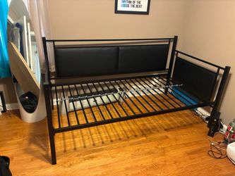 Black Metal Daybed Frame with Upholstered Back and trundle