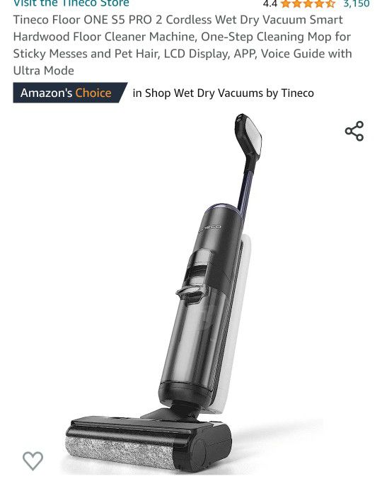  Tineco Floor ONE S5 PRO 2 Cordless Wet Dry Vacuum Smart  Hardwood Floor Cleaner Machine, One-Step Cleaning Mop for Sticky Messes and  Pet Hair, LCD Display, APP, Voice Guide with Ultra
