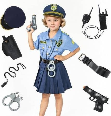 NEW Halloween Costume Girl Kid 12-14 or Large Youth Police Officer Halloween Costume for Girls Accessories