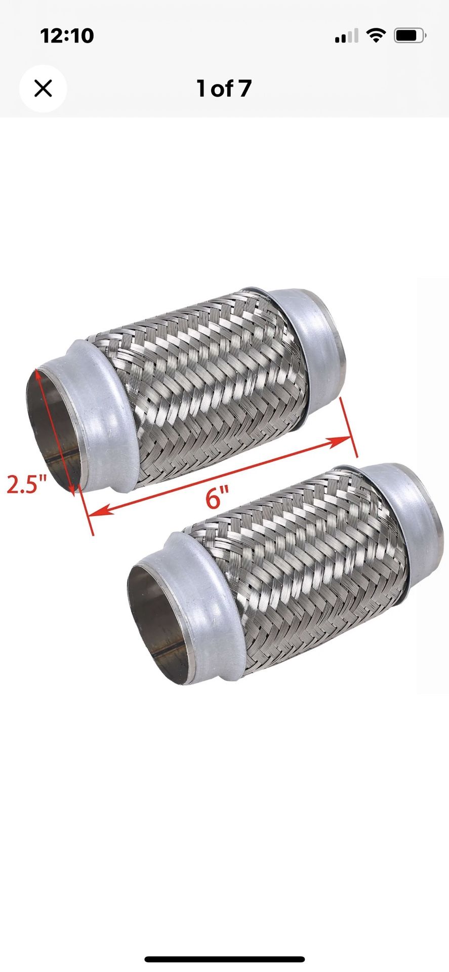 2Pcs 2.5" x 6" Exhaust Flex Pipe Heavy Duty Stainless Steel Double Braided 6"OL