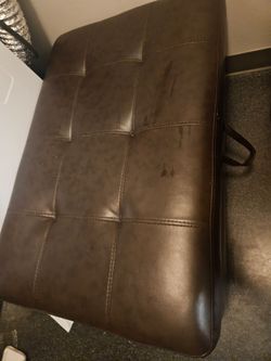 Brown Faux Leather Tufted Ottoman