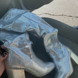 size 7 Silver thigh high boots