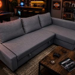 IKEA Gray Sleeper Sectional with Storage Chaise – Used In Good Condition 