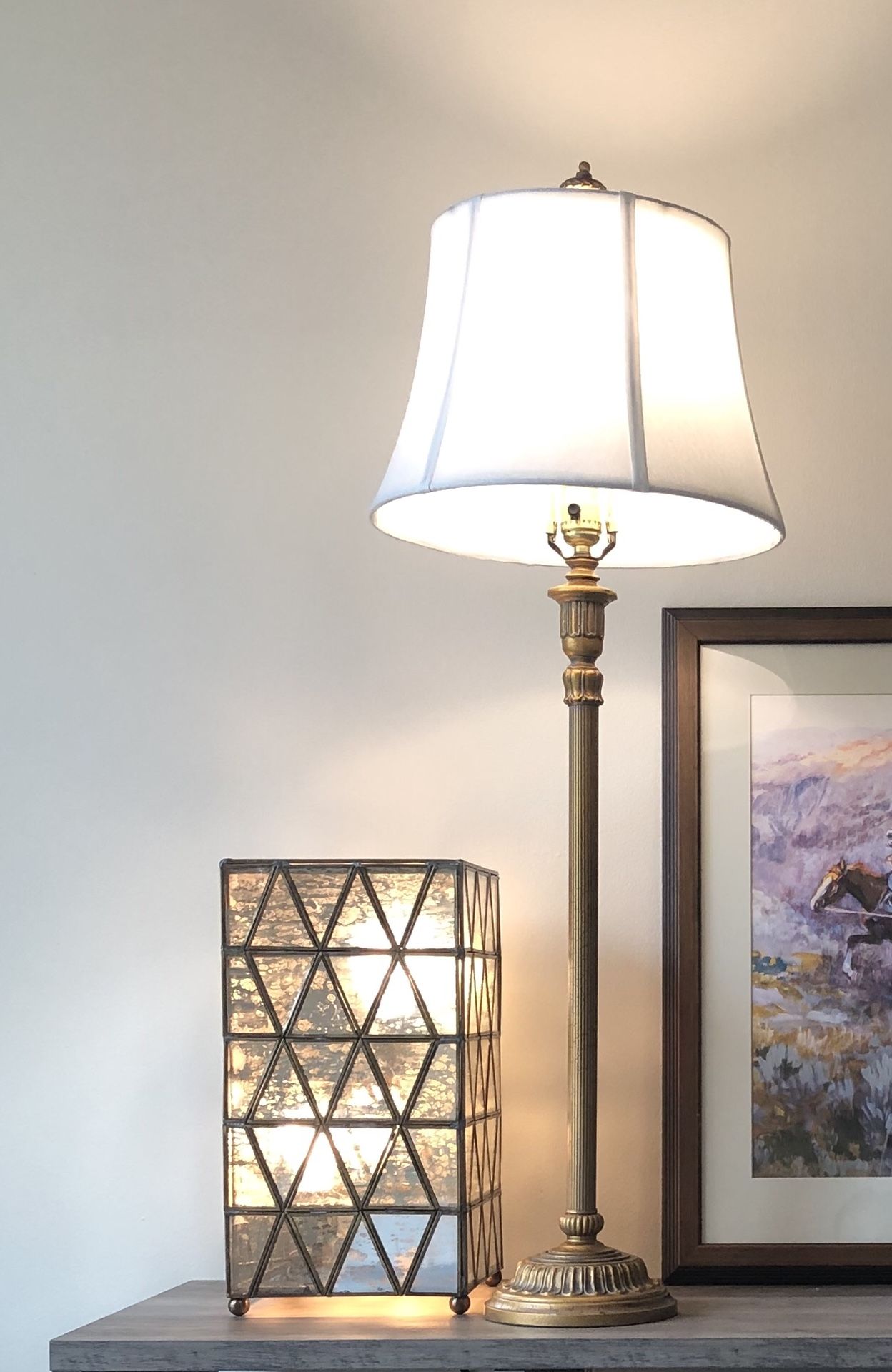 Tall Gold Lamp with White Shade