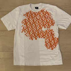 FENDI Embroidered T-shirt In Contrast White Orange Size M