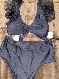 Black ruffle sleeve flattering bikini