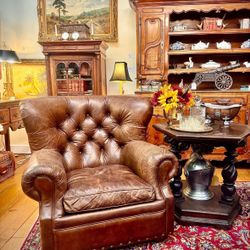 Free Delivery Restoration Hardware Leather Tufted Chair And Ottoman 