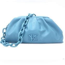 NWOT Badgley Mischka Light Blue Vegan Leather Clutch Removable Chain Strap