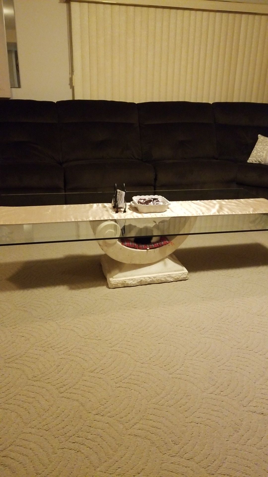 Three piece living set, coffee table, dining room and sofa table