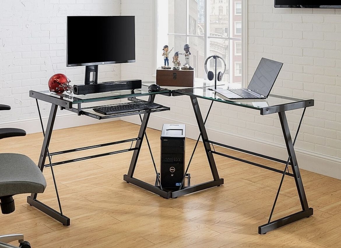 Walker Edison - 52" L-Shaped Modern Glass Corner Computer Desk