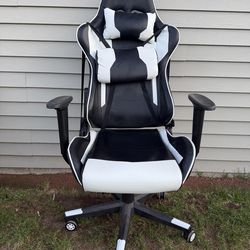 S-Racer Black/White Adjustable Height Gaming Chair On Wheels