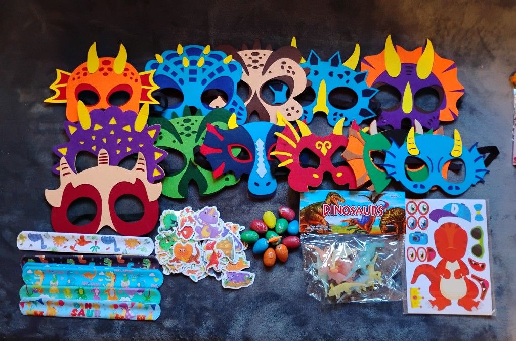 Dinosaur Party lot,Stickers,Snap on bracelet, Figures,Masks