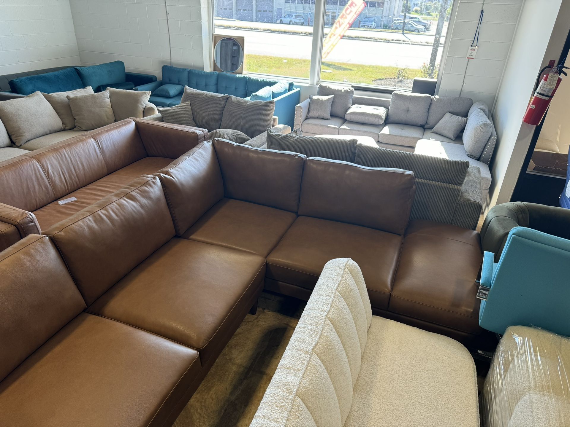 Harmony Tan Leather Sectional Sofa Right Facing Chaise
