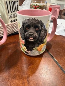 Black Dog Floral Ceramic Coffee Mug