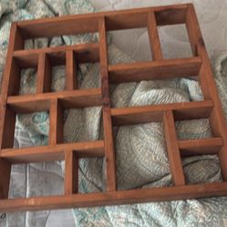 vintage wooden trinket or curio display shelf, vintage wood spice rack display shelf