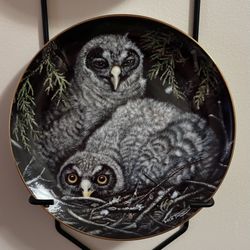 Great Grey Owls Porcelain Collector Plate Danbury Mint Vintage 1988