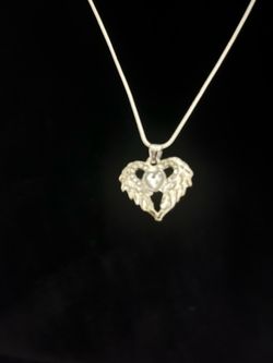 Silver Angel Wing Heart Pendant Necklace
