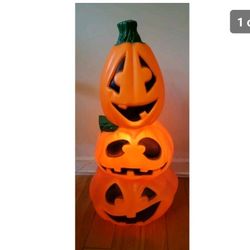Vintage Blow Mold Jack O’ Lantern Pumpkin Stack Trio Three 3 General Foam Plastics