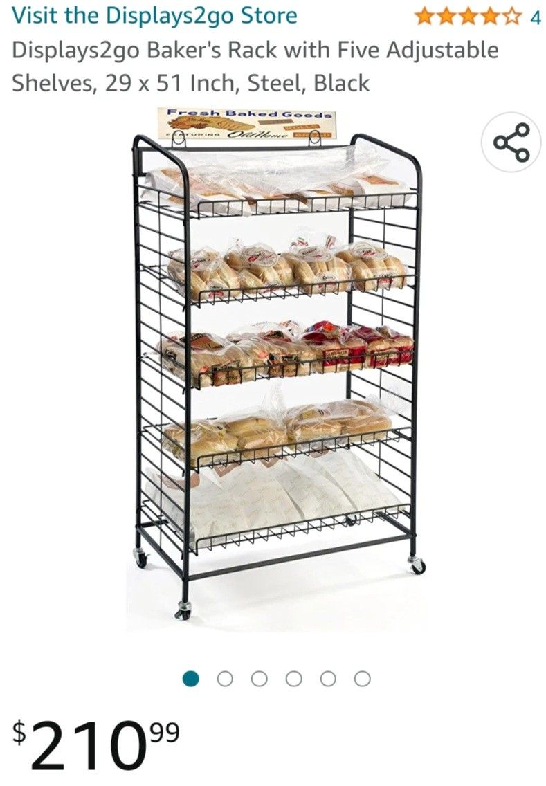 Displays2go Baker's Rack with Five Adjustable Shelves, 29 x 51 Inch