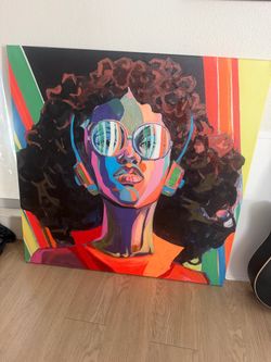 Sale-Large Colorful Pop Art Portrait Canvas - Statement Wall Art-$60 Pickup Special