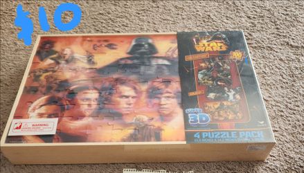 4 puzzles in 1 wooden container BN