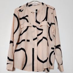 Calvin Klein Women's Pink Black Abstract Blouse Size L