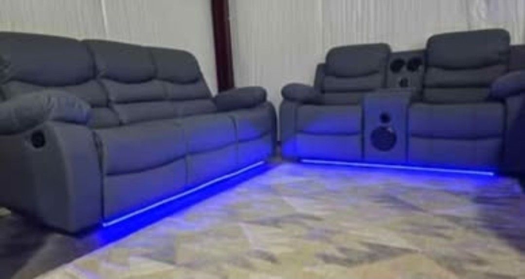 Brand New Byers Market Gel Leather 🧊 Reclining Sofa & LS Sets with Bluetooth, Speakers, LEDs ➕️