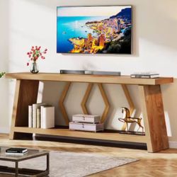 BYBLIGHT Turrella 70.87 in. Natural Rectangle Wood Console Table Entryway Table Accent Table Behind