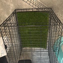 Dog Crate With Fake Grass Mat 