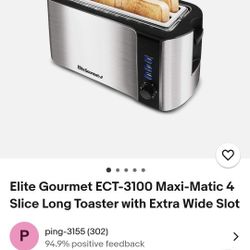 Elite Gourment ECT-3100 4 Slice Long Toaster