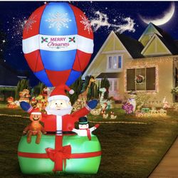 Winpull 9Ft Christmas Inflatables Outdoor Decorations, LED Lighted Santa with Gingerbread Man and Snowman, Gift Box with Giant Balloon Blow Up Yard De