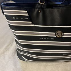 Striped Tommy Hilfiger Logo Tote Bag