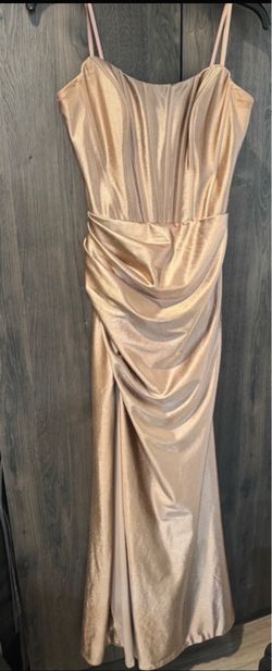 Rose Gold Satin Ruched Maxi Formal Dress