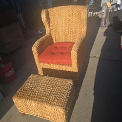 Rattan/Wicker Arm Rest Chair and Foot Stool