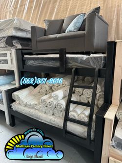 Twin Full Black Bunk Bed With Mattresses Bundle Set Litera Negro