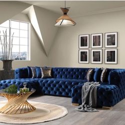 Neva Blue Velvet Double Chaise Sectional (sofa Couch Loveseat Options 