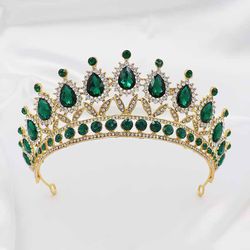 Green Crystal Tiaras and Crowns for Women Wedding Bridal Hair Accessories