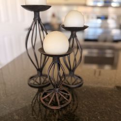 Set Of 3 Metal Candle Holders, Aged Bronze 