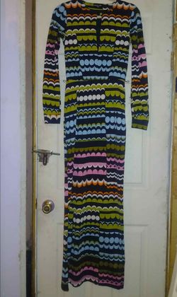 Vintage 70s Retro Geometric Print Long Sleeve Maxi Dress